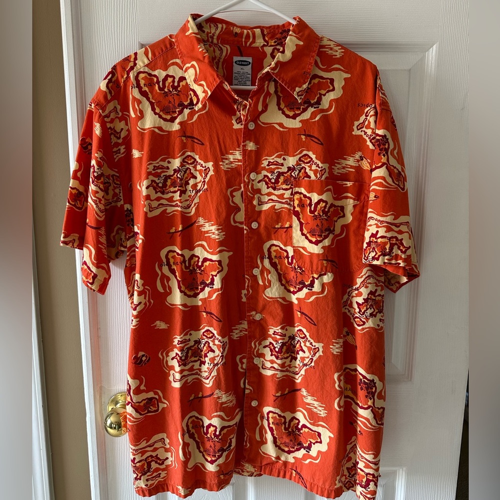 Men’s Orange Hawaiian Print Shirt Size XL